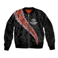 Custom New Zealand Rugby Sleeve Zip Bomber Jacket Maori and Silver Fern Half Style LT03 Unisex Black - Polynesian Pride