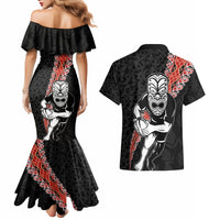 New Zealand Maori Warrior Rugby Couples Matching Mermaid Dress and Hawaiian Shirt Maori and Silver Fern Half Style LT03 - Polynesian Pride