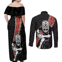 New Zealand Maori Warrior Rugby Couples Matching Off Shoulder Maxi Dress and Long Sleeve Button Shirt Maori and Silver Fern Half Style