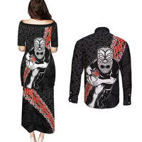 New Zealand Maori Warrior Rugby Couples Matching Puletasi and Long Sleeve Button Shirt Maori and Silver Fern Half Style