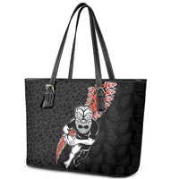 New Zealand Maori Warrior Rugby Leather Tote Bag Maori and Silver Fern Half Style