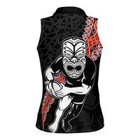 New Zealand Maori Warrior Rugby Women Sleeveless Polo Shirt Maori and Silver Fern Half Style