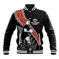New Zealand Maori Rugby Player Baseball Jacket Maori and Silver Fern Half Style