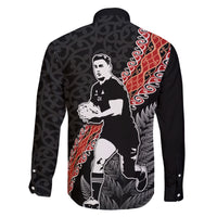 New Zealand Maori Rugby Player Family Matching Off Shoulder Maxi Dress and Hawaiian Shirt Maori and Silver Fern Half Style