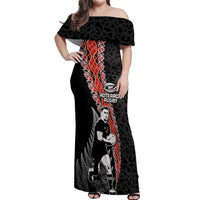 New Zealand Maori Rugby Player Off Shoulder Maxi Dress Maori and Silver Fern Half Style