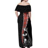 New Zealand Maori Rugby Player Off Shoulder Maxi Dress Maori and Silver Fern Half Style