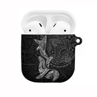 Hawaiian Monk Seal and Whale AirPods Case Kakau Tribal Pattern Grayscale LT03 Black - Polynesian Pride