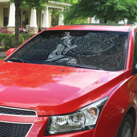 Hawaiian Monk Seal and Whale Auto Sun Shade Kakau Tribal Pattern Grayscale LT03 - Polynesian Pride