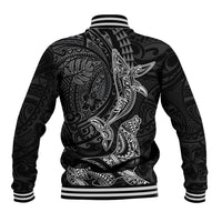 Hawaiian Monk Seal and Whale Baseball Jacket Kakau Tribal Pattern Grayscale LT03 - Polynesian Pride