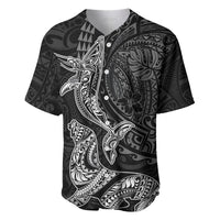 Hawaiian Monk Seal and Whale Baseball Jersey Kakau Tribal Pattern Grayscale LT03 Black - Polynesian Pride