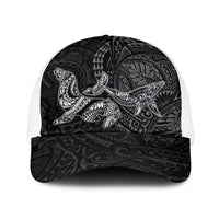 Hawaiian Monk Seal and Whale Baseball Net Cap Kakau Tribal Pattern Grayscale LT03 One Size White Black - Polynesian Pride
