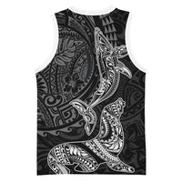 Hawaiian Monk Seal and Whale Basketball Jersey Kakau Tribal Pattern Grayscale LT03 - Polynesian Pride