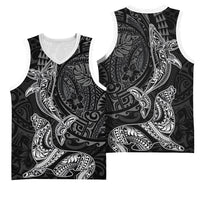 Hawaiian Monk Seal and Whale Basketball Jersey Kakau Tribal Pattern Grayscale LT03 - Polynesian Pride