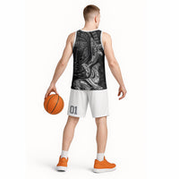 Hawaiian Monk Seal and Whale Basketball Jersey Kakau Tribal Pattern Grayscale LT03 - Polynesian Pride
