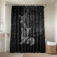 Hawaiian Monk Seal and Whale Bathroom Set Kakau Tribal Pattern Grayscale LT03 Shower Curtain Only Black - Polynesian Pride
