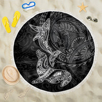 Hawaiian Monk Seal and Whale Beach Blanket Kakau Tribal Pattern Grayscale LT03 One Size 150cm Black - Polynesian Pride