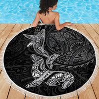 Hawaiian Monk Seal and Whale Beach Blanket Kakau Tribal Pattern Grayscale LT03 - Polynesian Pride