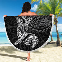 Hawaiian Monk Seal and Whale Beach Blanket Kakau Tribal Pattern Grayscale LT03 - Polynesian Pride