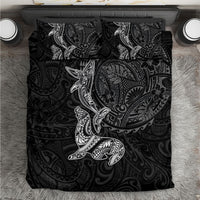 Hawaiian Monk Seal and Whale Bedding Set Kakau Tribal Pattern Grayscale LT03 Black - Polynesian Pride