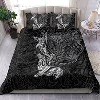 Hawaiian Monk Seal and Whale Bedding Set Kakau Tribal Pattern Grayscale LT03 - Polynesian Pride