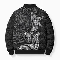 Hawaiian Monk Seal and Whale Bomber Puffer Jacket Kakau Tribal Pattern Grayscale LT03 - Polynesian Pride