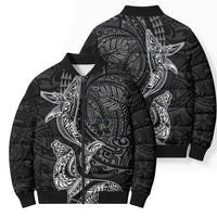 Hawaiian Monk Seal and Whale Bomber Puffer Jacket Kakau Tribal Pattern Grayscale LT03 - Polynesian Pride