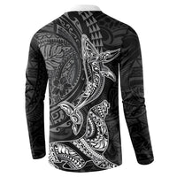 Hawaiian Monk Seal and Whale Button Sweatshirt Kakau Tribal Pattern Grayscale LT03 - Polynesian Pride