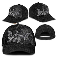 Hawaiian Monk Seal and Whale Classic Cap Kakau Tribal Pattern Grayscale LT03 - Polynesian Pride