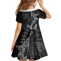 Hawaiian Monk Seal and Whale Family Matching Mermaid Dress and Hawaiian Shirt Kakau Tribal Pattern Grayscale