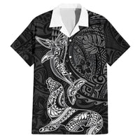 Hawaiian Monk Seal and Whale Family Matching Summer Maxi Dress and Hawaiian Shirt Kakau Tribal Pattern Grayscale