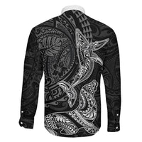 Hawaiian Monk Seal and Whale Family Matching Summer Maxi Dress and Hawaiian Shirt Kakau Tribal Pattern Grayscale