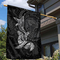 Hawaiian Monk Seal and Whale Garden Flag Kakau Tribal Pattern Grayscale LT03 - Polynesian Pride