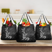 Hawaiian Monk Seal and Whale Grocery Bag Kakau Tribal Pattern Grayscale LT03 3-pack One Size Black - Polynesian Pride