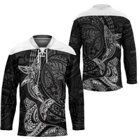 Hawaiian Monk Seal and Whale Hockey Jersey Kakau Tribal Pattern Grayscale LT03 - Polynesian Pride