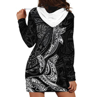 Hawaiian Monk Seal and Whale Hoodie Dress Kakau Tribal Pattern Grayscale LT03 - Polynesian Pride