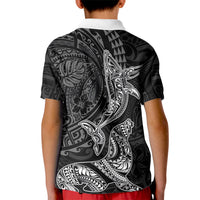 Hawaiian Monk Seal and Whale Kid Polo Shirt Kakau Tribal Pattern Grayscale LT03 - Polynesian Pride