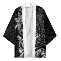 Hawaiian Monk Seal and Whale Kimono Kakau Tribal Pattern Grayscale LT03 Unisex Black - Polynesian Pride