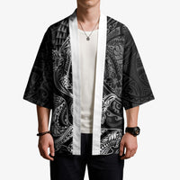 Hawaiian Monk Seal and Whale Kimono Kakau Tribal Pattern Grayscale LT03 - Polynesian Pride