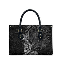 Hawaiian Monk Seal and Whale Leather Bag Kakau Tribal Pattern Grayscale LT03 - Polynesian Pride