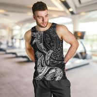 Hawaiian Monk Seal and Whale Men Tank Top Kakau Tribal Pattern Grayscale LT03 Black - Polynesian Pride