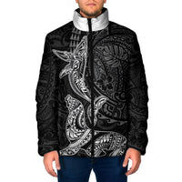Hawaiian Monk Seal and Whale Padded Jacket Kakau Tribal Pattern Grayscale LT03 Men Black - Polynesian Pride