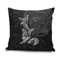 Hawaiian Monk Seal and Whale Pillow Cover Kakau Tribal Pattern Grayscale LT03 Black - Polynesian Pride