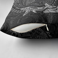Hawaiian Monk Seal and Whale Pillow Cover Kakau Tribal Pattern Grayscale LT03 - Polynesian Pride