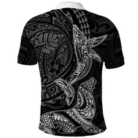 Hawaiian Monk Seal and Whale Polo Shirt Kakau Tribal Pattern Grayscale LT03 - Polynesian Pride