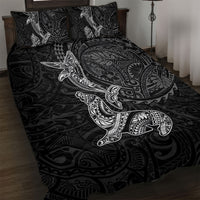 Hawaiian Monk Seal and Whale Quilt Bed Set Kakau Tribal Pattern Grayscale LT03 Black - Polynesian Pride