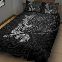 Hawaiian Monk Seal and Whale Quilt Bed Set Kakau Tribal Pattern Grayscale LT03 - Polynesian Pride