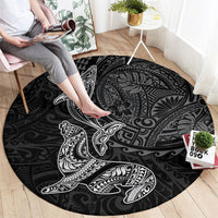 Hawaiian Monk Seal and Whale Round Carpet Kakau Tribal Pattern Grayscale LT03 - Polynesian Pride