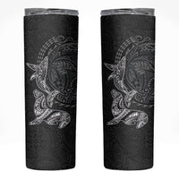 Hawaiian Monk Seal and Whale Skinny Tumbler Kakau Tribal Pattern Grayscale LT03 Black - Polynesian Pride