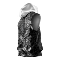 Hawaiian Monk Seal and Whale Sleeveless Hoodie Kakau Tribal Pattern Grayscale LT03 - Polynesian Pride