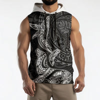 Hawaiian Monk Seal and Whale Sleeveless Hoodie Kakau Tribal Pattern Grayscale LT03 - Polynesian Pride